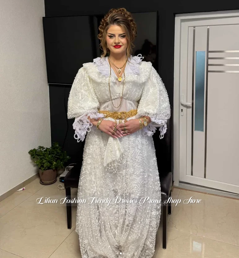 Customised Exquisite Algerian Wedding Gowns Traditional Ethnic Bridal Dresses with Embroidery Appliqués Evening Gowns Ball Gown