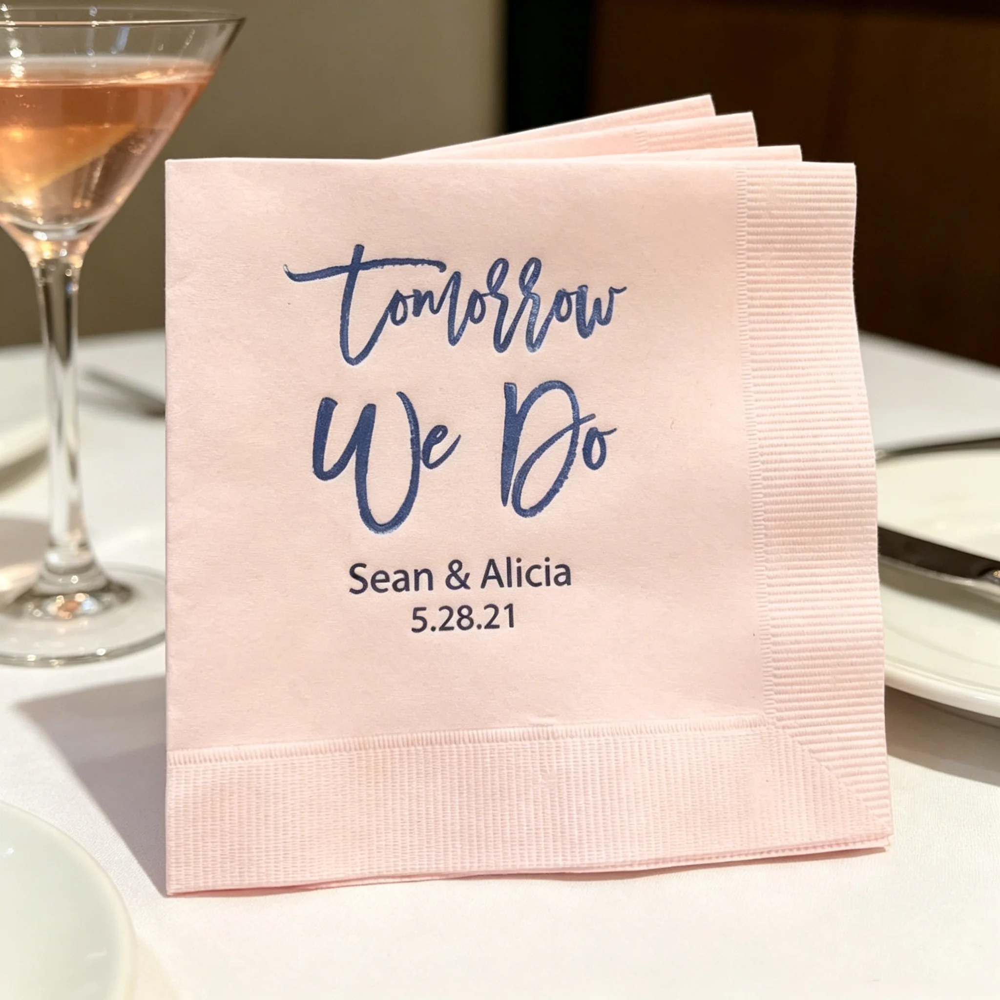 

50pcs Custom Rehearsal Dinner Napkins, "Tomorrow We Do" Printed Disposable Cocktail Napkins, Multi-Colors Available, for Wedding