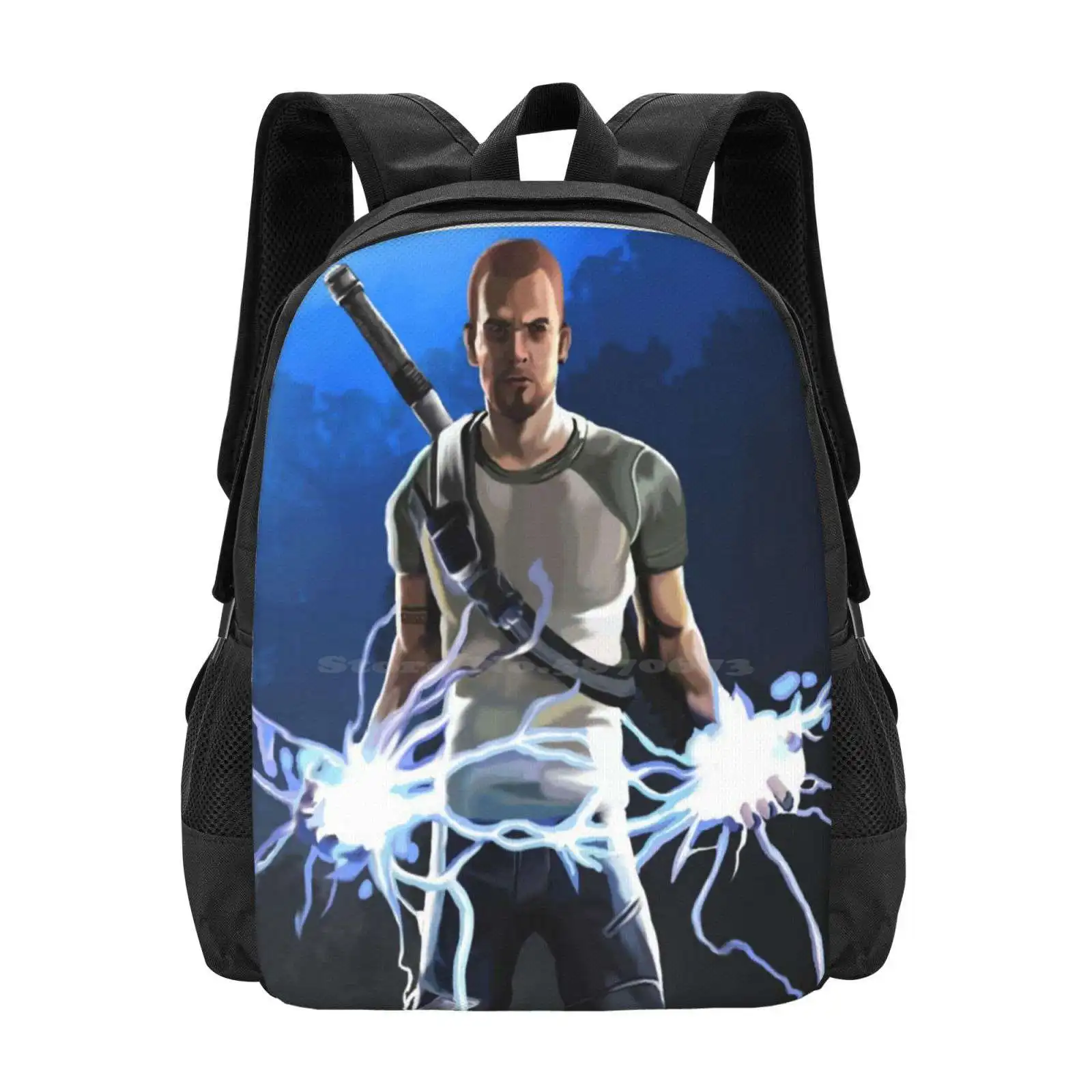 Infamous Good Cole Mcgrath Painting. Hot Sale Schoolbag Backpack Fashion Bags Infamous Cole Mcgrath Lightning Thunder Clouds