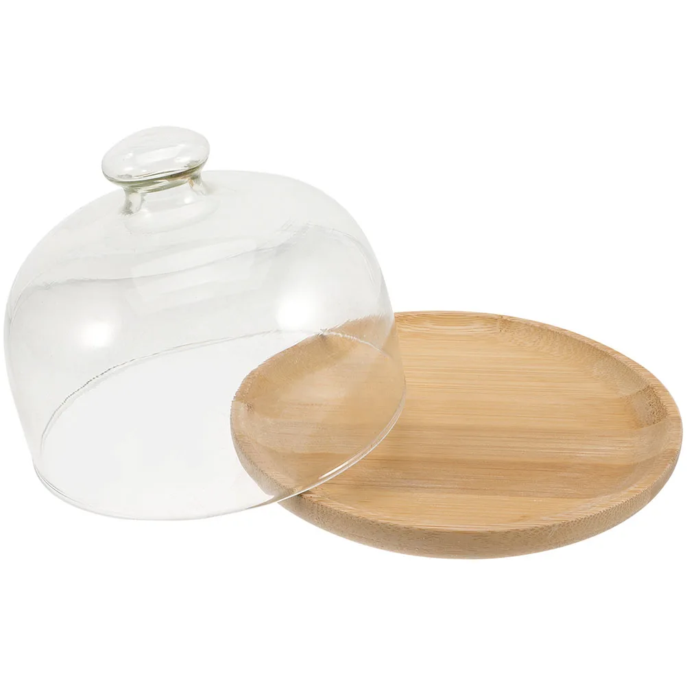 

Bamboo Dome Transparent Food Display Tray Storage Dustproof Dessert Plate Glass Cover Stand Cake Plate With Dome Cake Display
