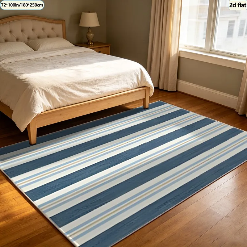 1 Piece of Blue Striped Carpet, Soft and Comfortable, Suitable for All Seasons, Easy to Maintain, Home Decor, Living Room, Bedroom, Entryway, Room Decoration, Winter, Autumn