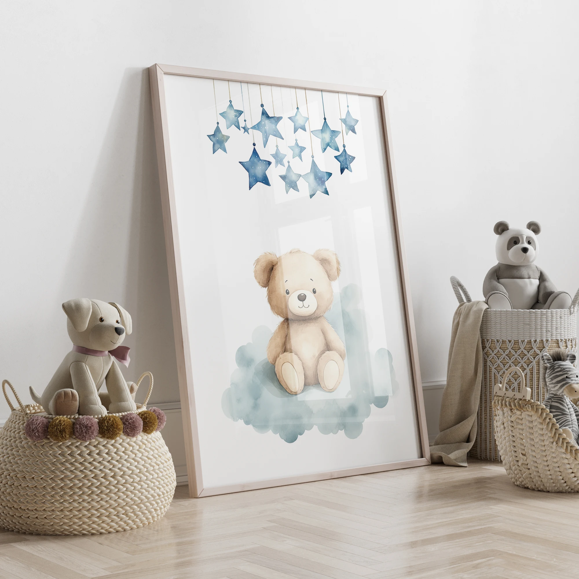 3 szt. BStar Księżycowy Niedźwiedź Personalizacja Imienia Prezent Obrazy na Ścianę Plakat na Płótnie do Salonu Sypialni Dekoracja Domu