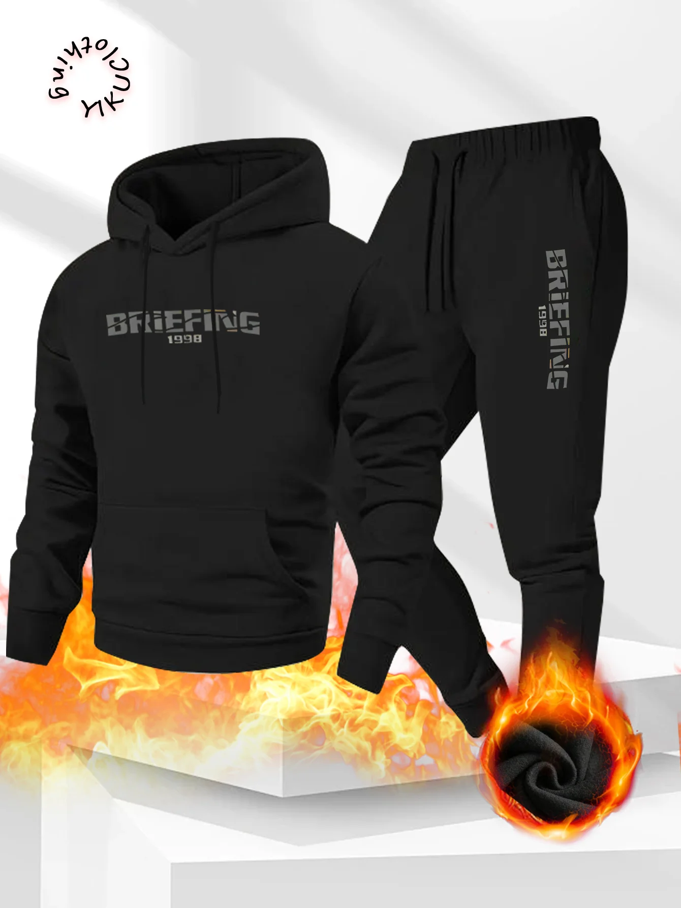 Trendy new loose-fitting men's printed hoodie set, 2-piece hoodie set, stylish and comfortable street style sportswear set.