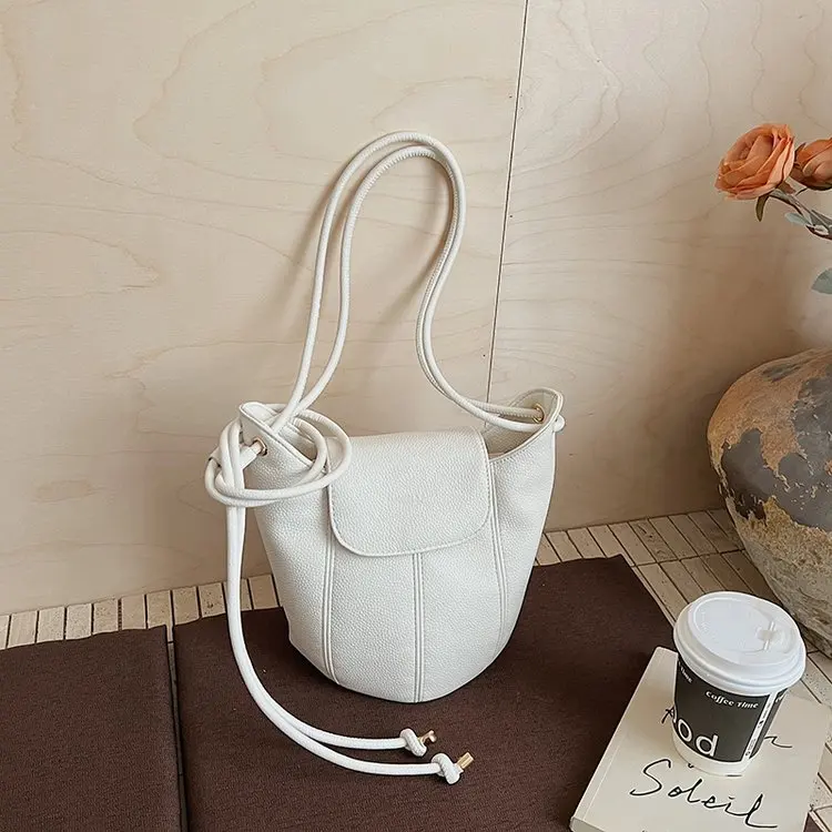 

2026 New Lychee Leather Flap Bucket Bag for Women Multi-Color Versatile -Way Shoulder Crossbody Bag