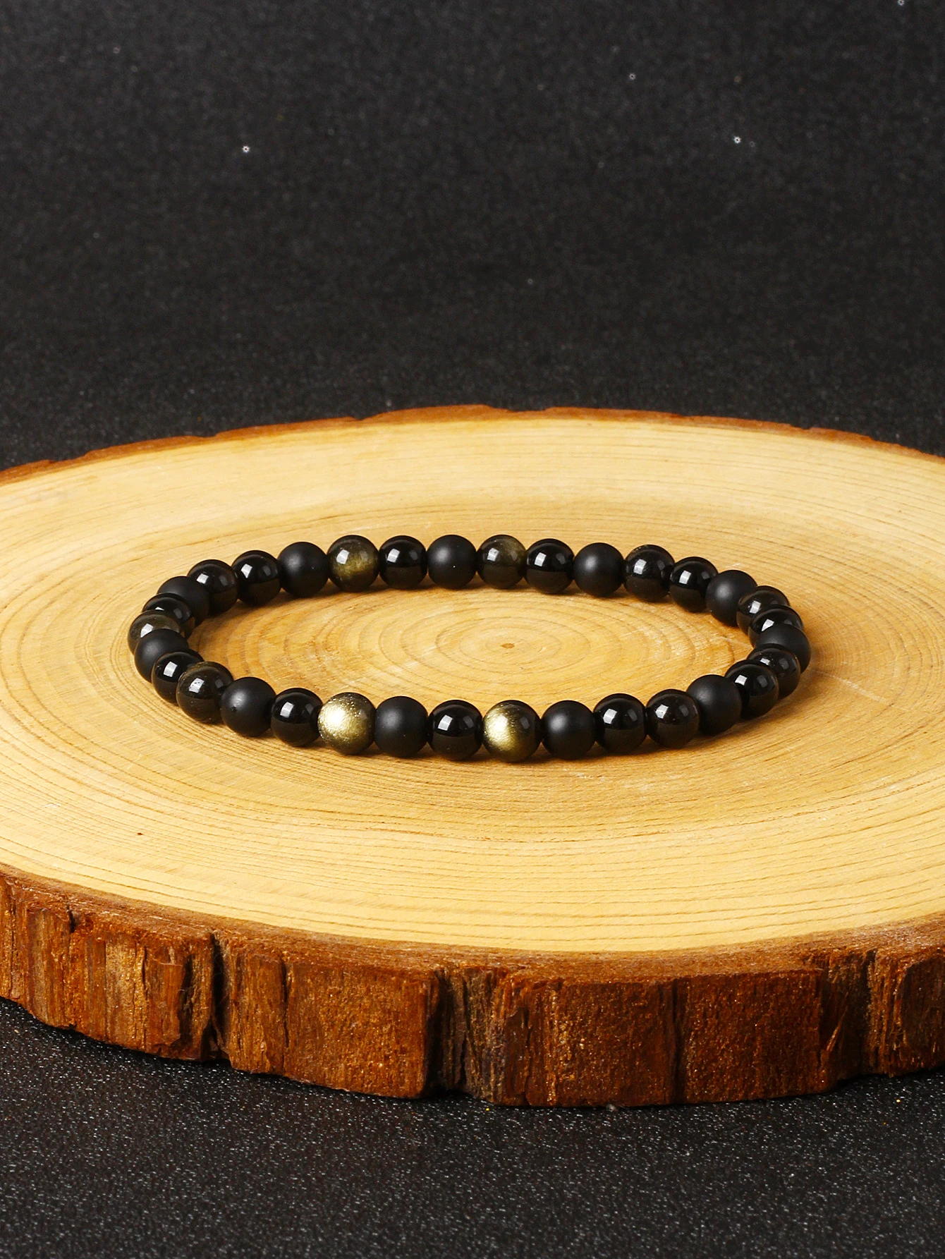 Golden Obsidian Bracelet Triple Protection Beaded Bracelet Onxy Natural Stone for Women Healing Crystal Good Luck Charm Jewelry