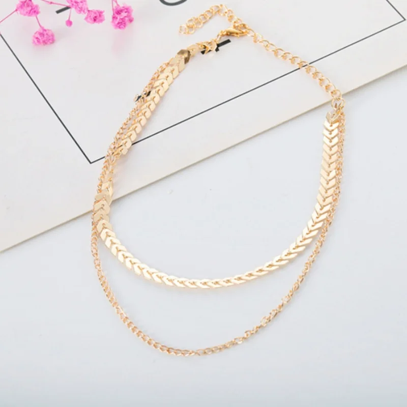 Korean Fashion Necklace 2025 New Temperament Necklace Wild Fishbone Chain Sequined Short Double Layer Necklace Pingente Menina