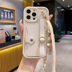 Card Slot Phone Case For iPhone 16 15 13 12 11 14 Pro Max X XS Max Plus Strap Crossbody Lanyard PU Leather Wallet Bag TPU Cover