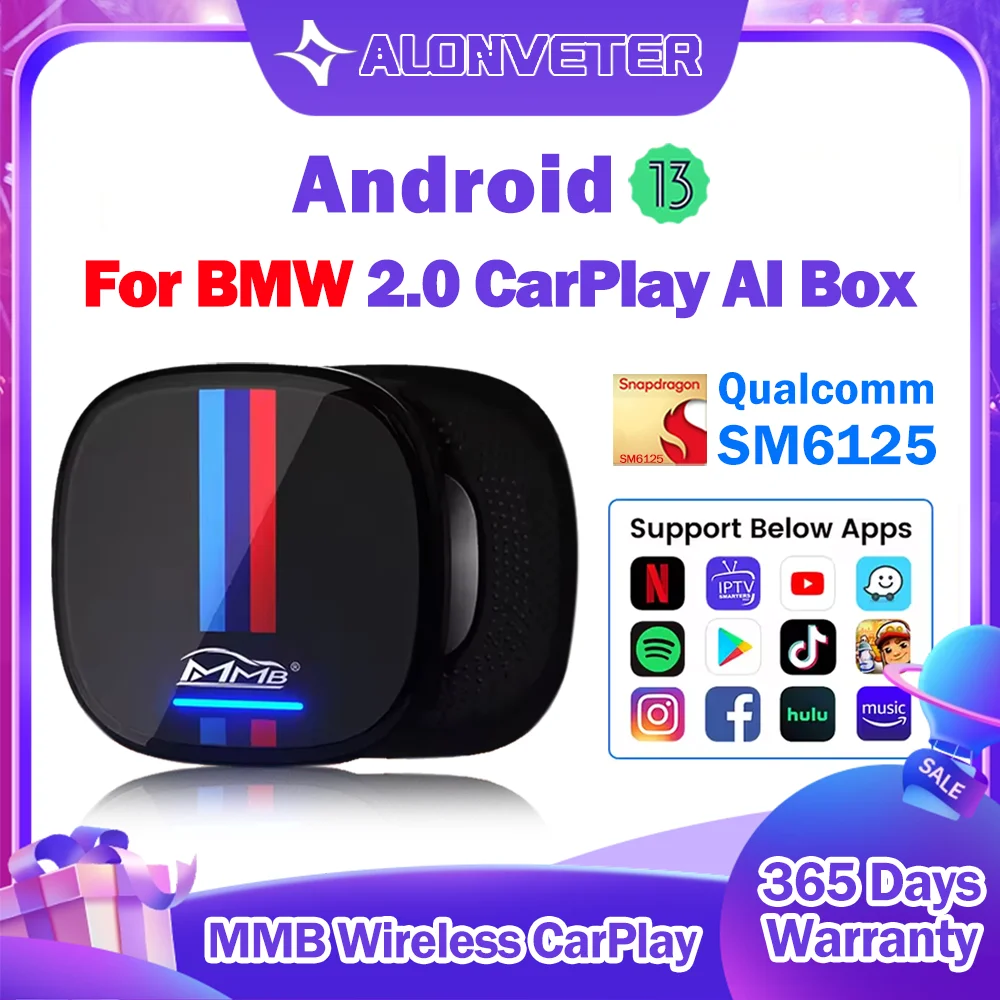 

2025 NEW MMB For BMW Wireless CarPlay Ai Box BT5.2 Built-in GPS Android13 Fota Upgrade 8G+128G with Google Car Multimedia Tv Box
