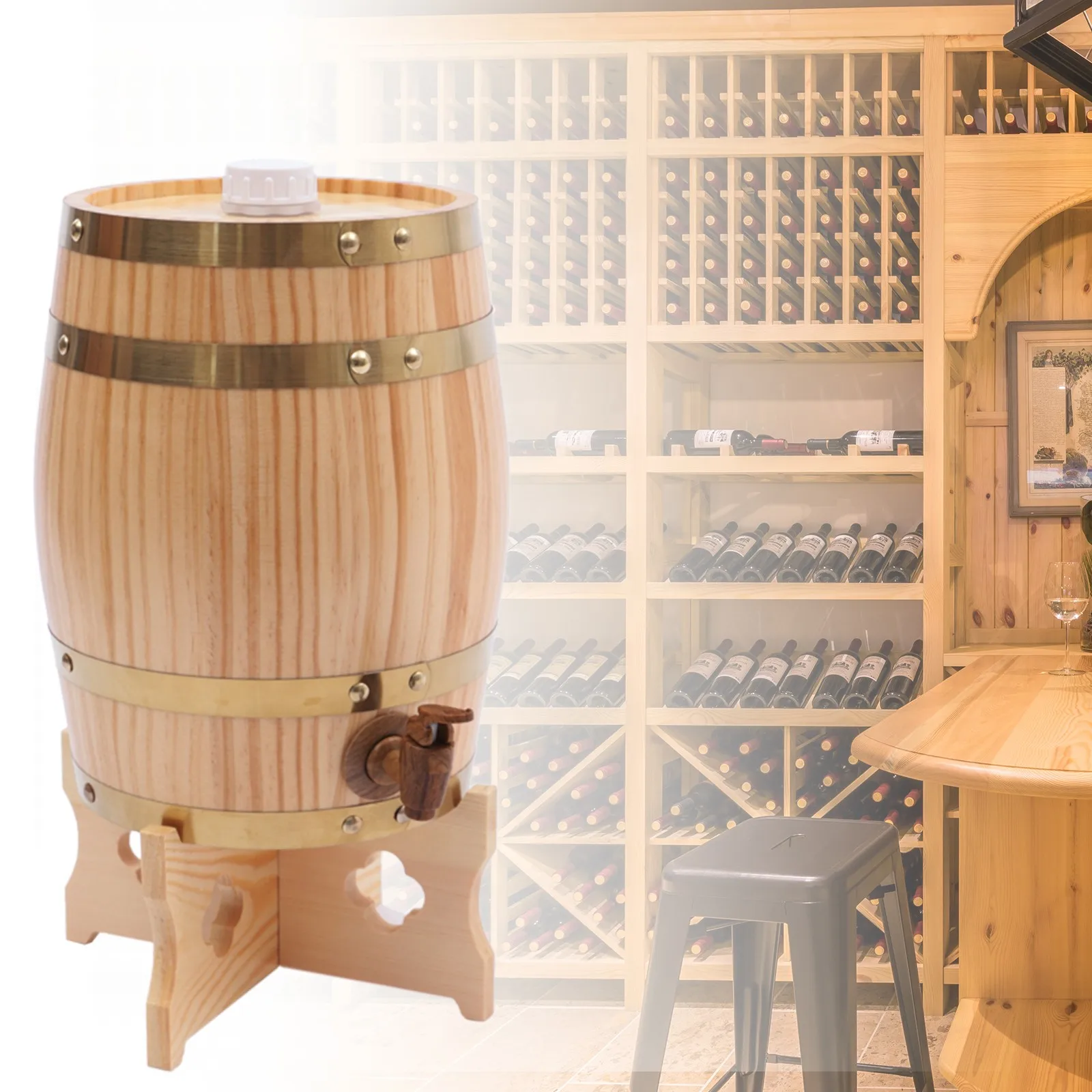 Barril de Vino Vertical de Madera de Pino de 5L, Decorativo para el Hogar, Cocina o Bar, para Exhibir Whisky, Bourbon, Ron, Brandy, Tequila, Cerveza y Sidra