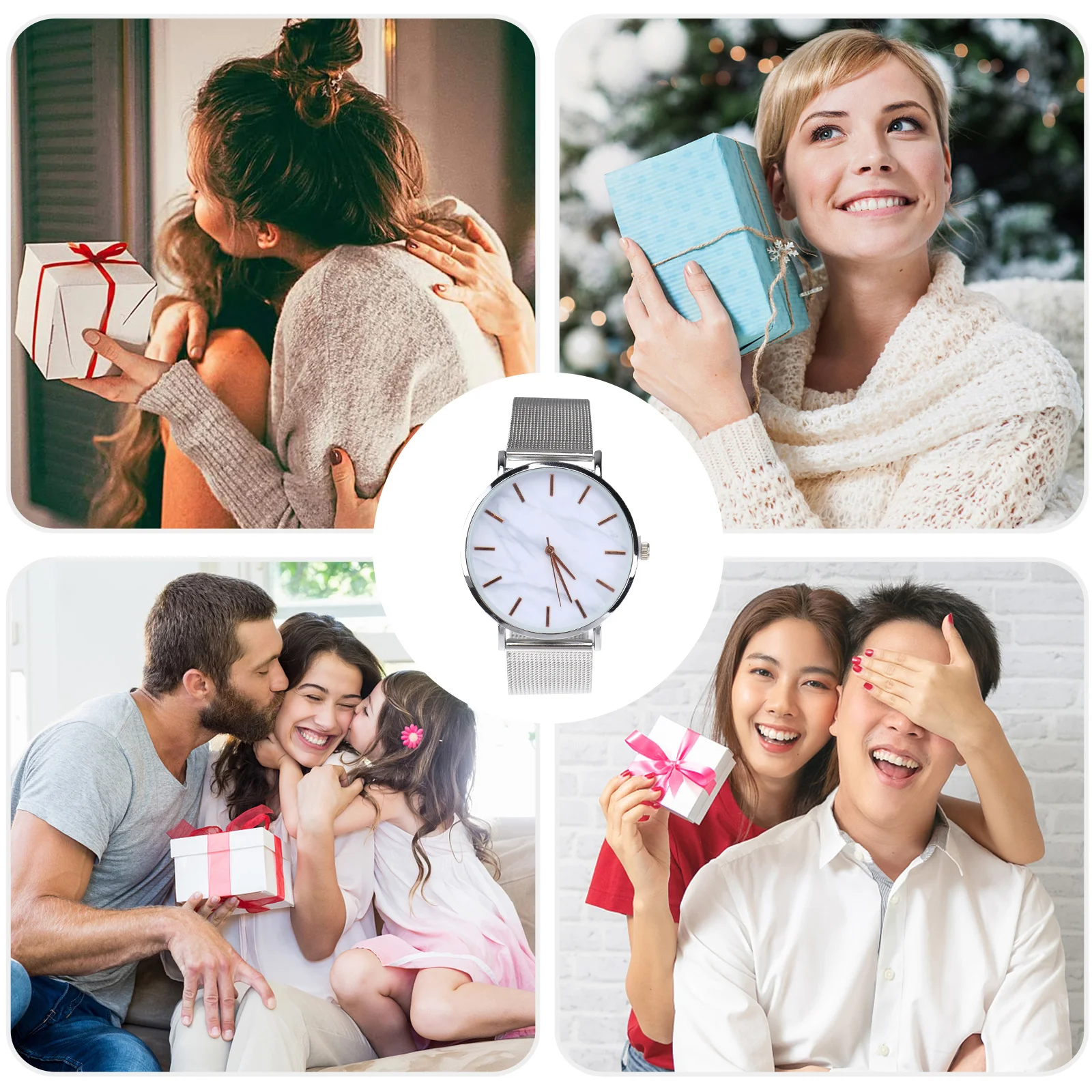 

Elegant Marble Pattern Quartz Watch for Women Silver Tone Bracelet Dress Wristwatch Fashion Daily Wear Gift Idea