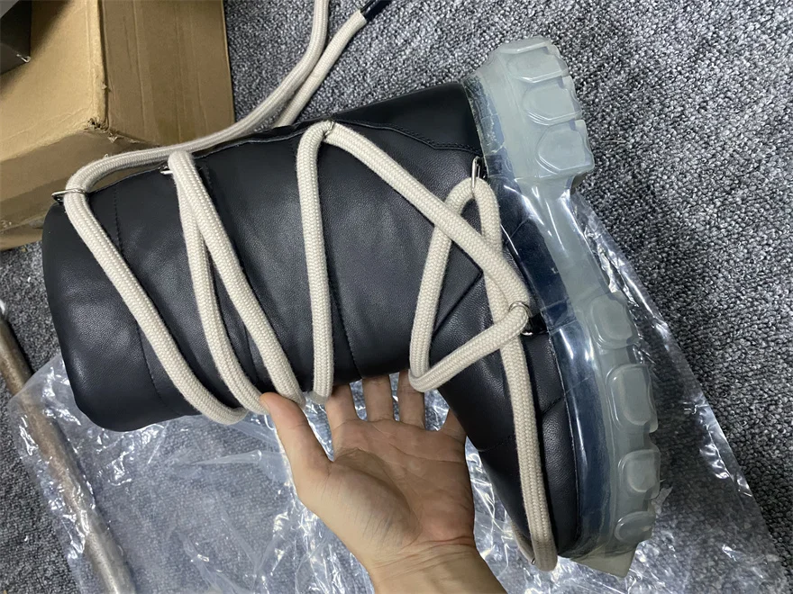100% Real Picture Sheepskin Comfortable Factory Men Real LEATHER Handmade  Big Lace Strap Warm Snow Boots