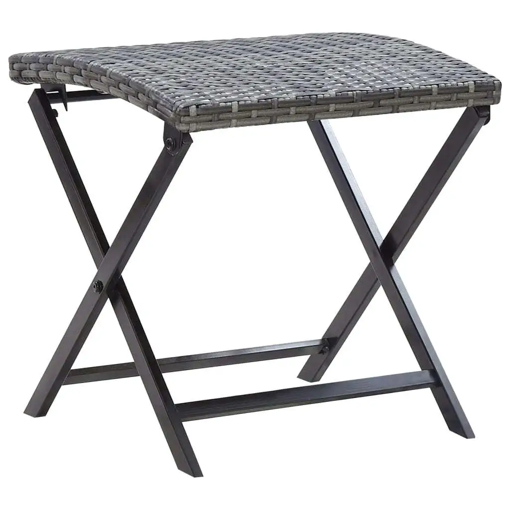 Gray Poly Rattan Folding Stool - Compact Outdoor Seating Solution