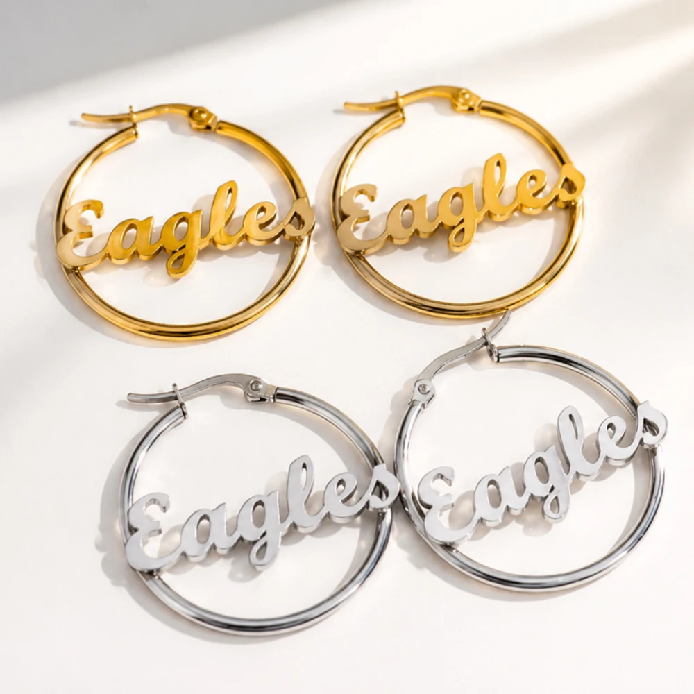 Custom Name Hoop Earrings For Women Stainless Steel Bold Earrings Hoop Jewelry Earing Fashion Birthday Gift For Girlfriend/Mom