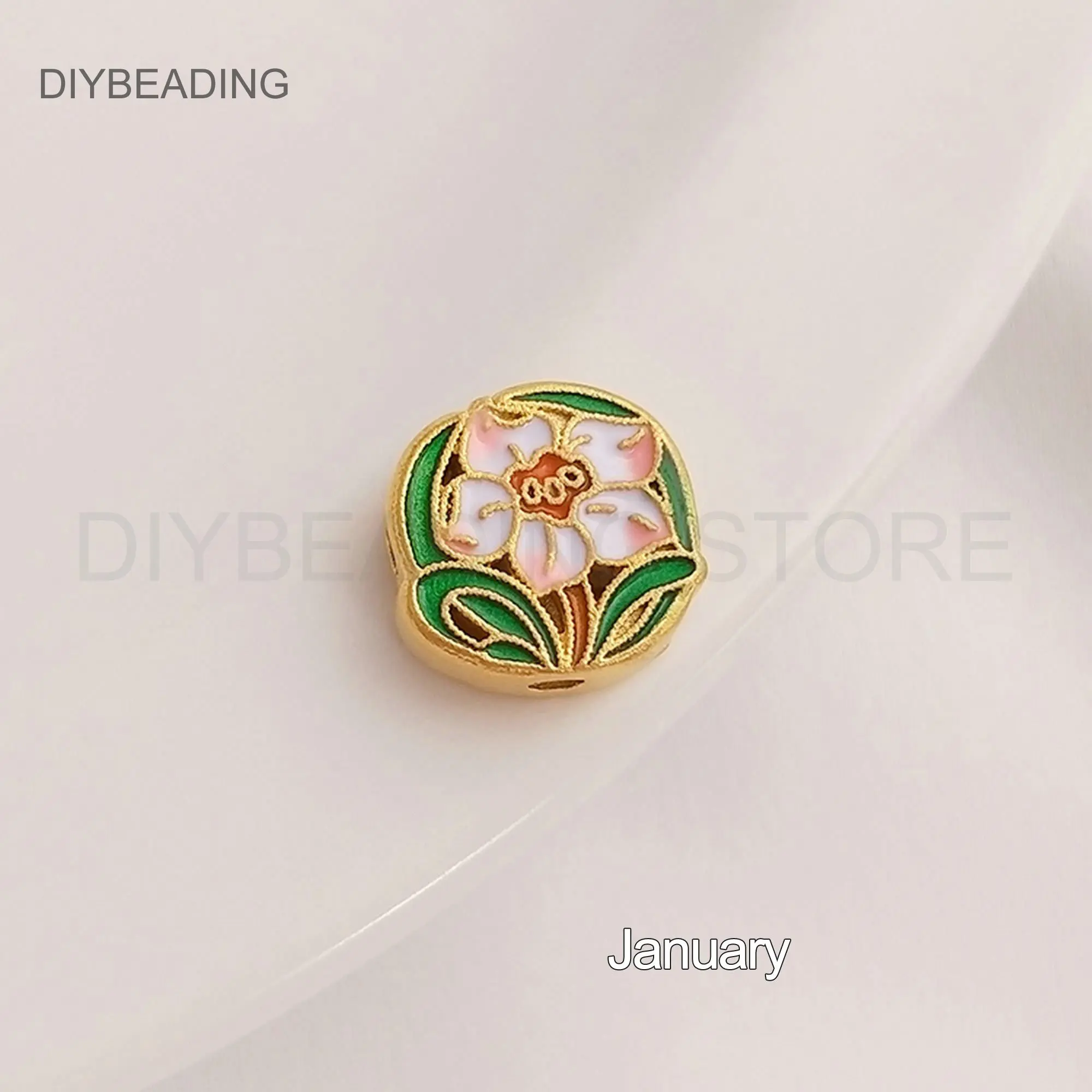 Enamel Charms for Jewelry Making Gold Plated Chinese Style Ethnic Birth Flower Circle Spacer Coin Beads Bulk Wholesale