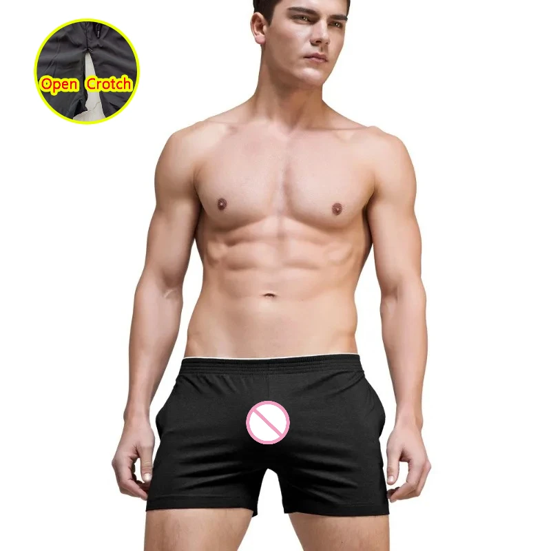 Men's Sexy Open Crotch Sporty Boxers Shorts Modal Breathable Underwear Casual Solid Color Mini Pants Crotchless Clubwear Panties