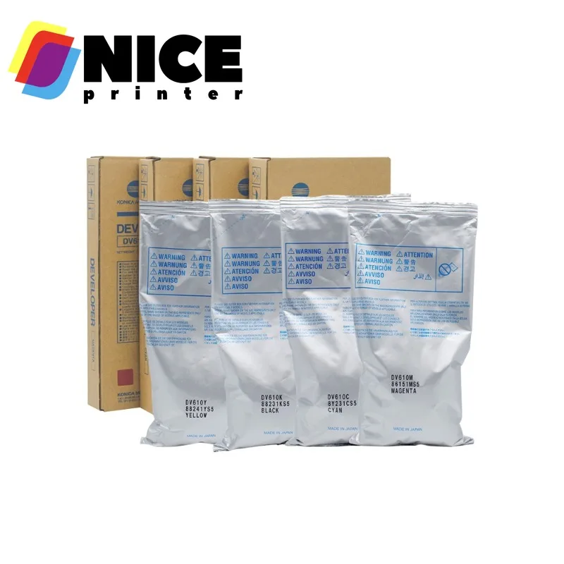 Desarrollador DV610 para Konica, Minolta, Bizhub, C5501, C6501, C6500, C6000, C7000, 1100g/bolsa, CMYK, polvo de hierro, DV-610, DV 610