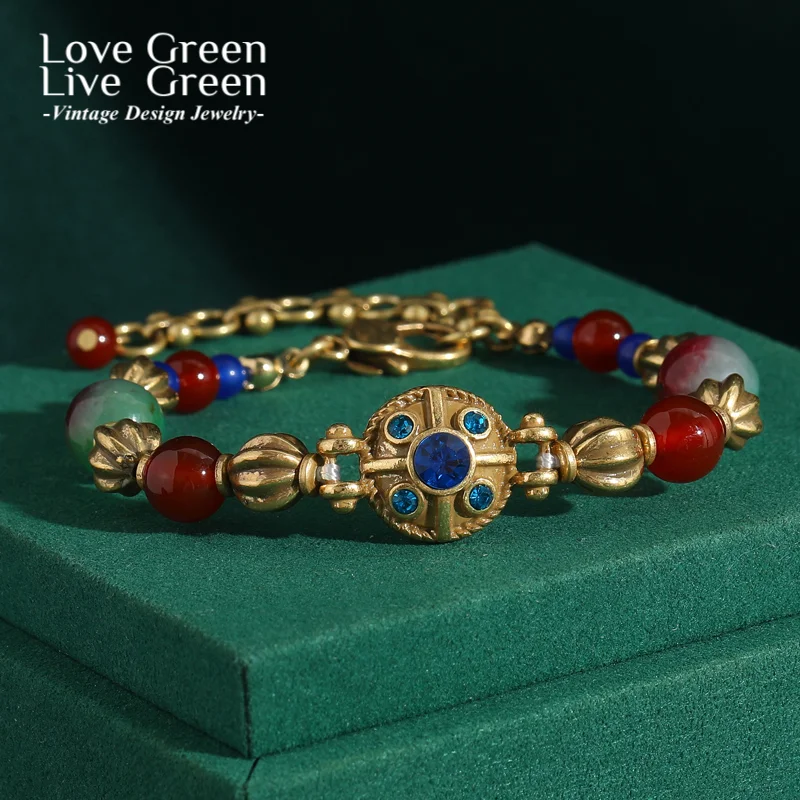 

Vintage Colorful Glass Beads Charm Bracelets For Women Natural Stone Ethiopian Jewelry Gold Color Accessories Luxury Designers