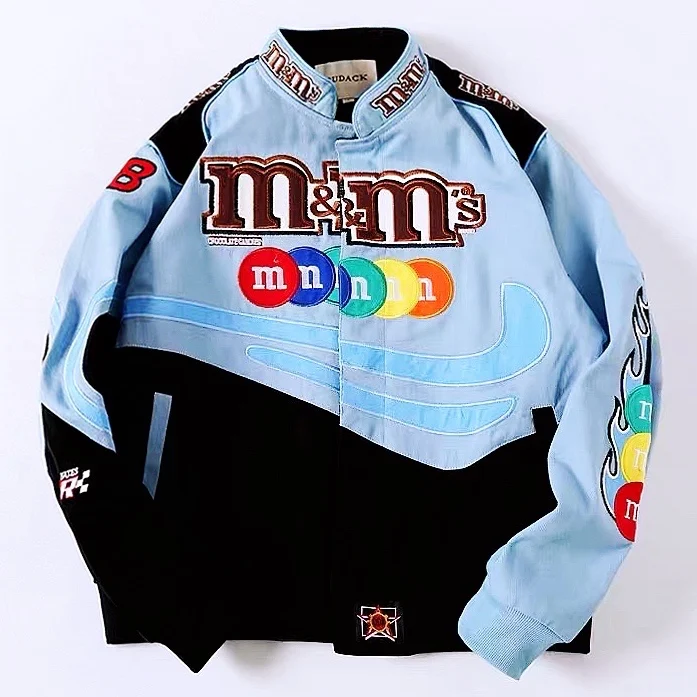 

Duda Autumn Winter Loose Long Sve Embroidered Jaet Baseball Sle Men's Coat Street Faion Cotton Cartoon Anime Zipper