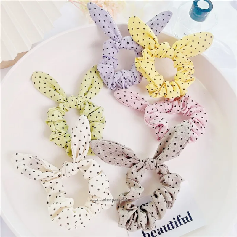 Kokardki Bunny Ear Scrunchies gumki do włosów Bowknot Scrunchies Bobbles elastyczne gumki do włosów liny dla kobiet dziewcząt