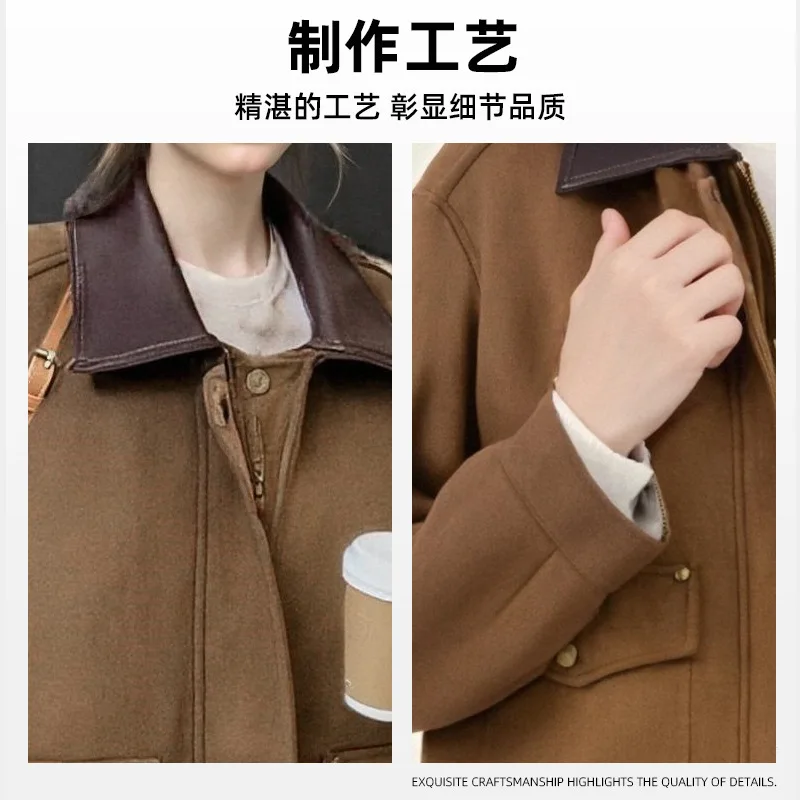 Vintage amerikanische Kunstpelzjacke Damen Kurz Biker Mantel Retro Stil Oberbekleidung Lederjacke Damen