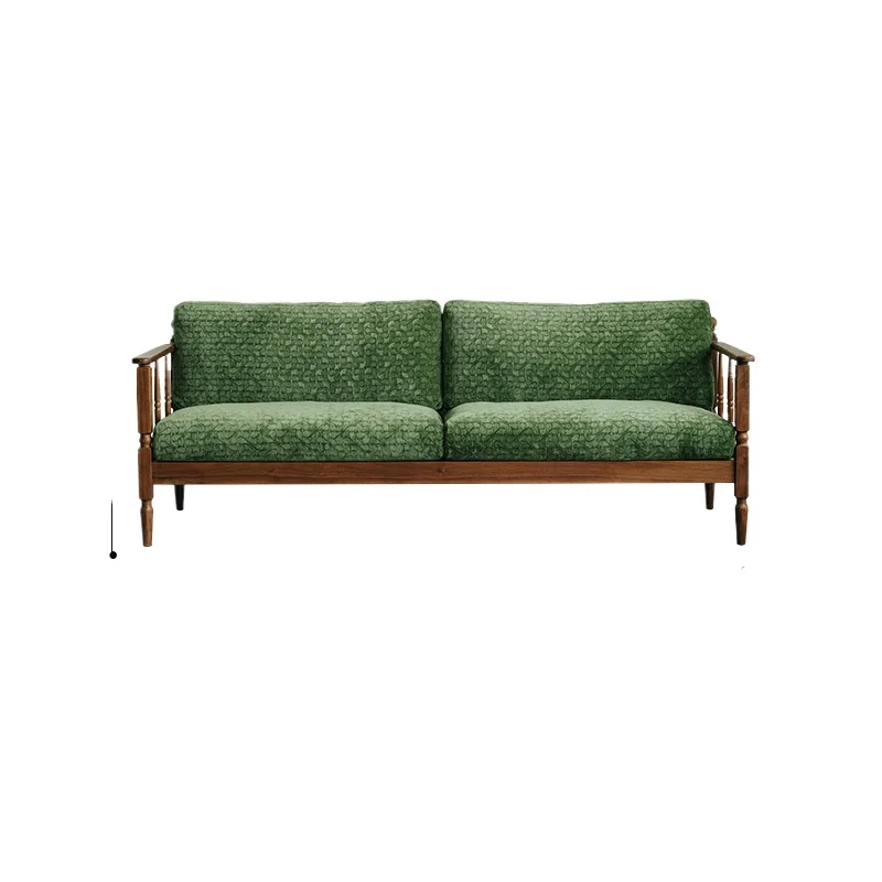 

Nordic Japanese fabric sofa, retro corduroy two-three sofa combination, small apartment American wood sofa