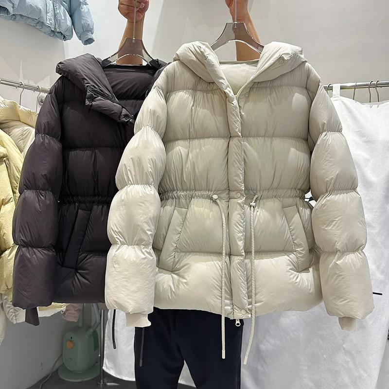 2025 Winter New Women\'s Down Jacket Loose Commuter Windproof Hooded White Duck Down Warm Jacket