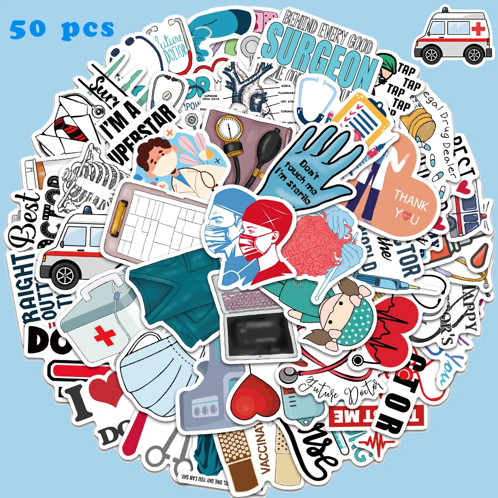 

50pcs Doctors Nurses Stickers Waterproof Graffiti Decals for Laptop Luggage Phone Helmet Guitar Suitcase Scrapbook Stickers