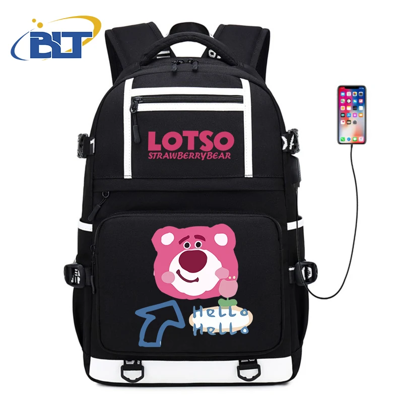 Sac d'école de grande capacité pour étudiants, sac de voyage pour enfants, ours lotso mignon, ours fraise SR, procureur, cadeau