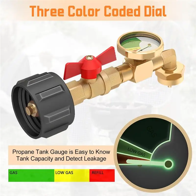 AT05-3 Pcs Propane Refill Elbow Adapter With Tank Gauge, Propane Tank Adapter For 1 Lb Tank, Universal Propane Gas Gauge