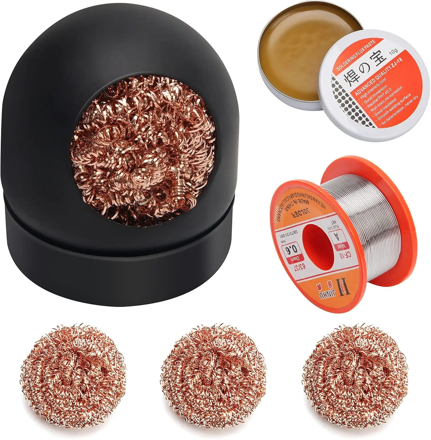 

Soldering Iron Welding Tool Set with Tip Cleaner, Flux Paste, 60/40 Tin Lead Solder Wire, and 3 Brass Pads