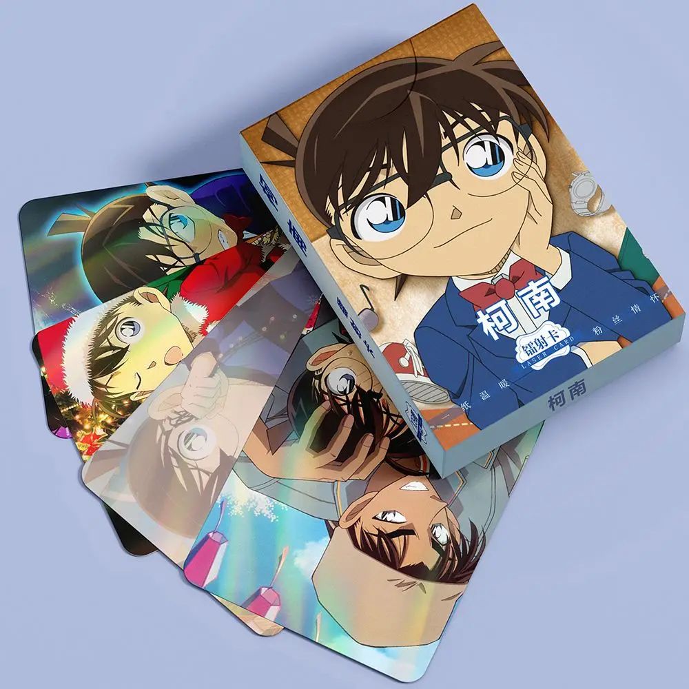 55Pcs Anime Detective Conan Lomo Cards 3 Inch Laser Coated Mini Photo Cards Shinichi Kudo Collectible Cards for Collection