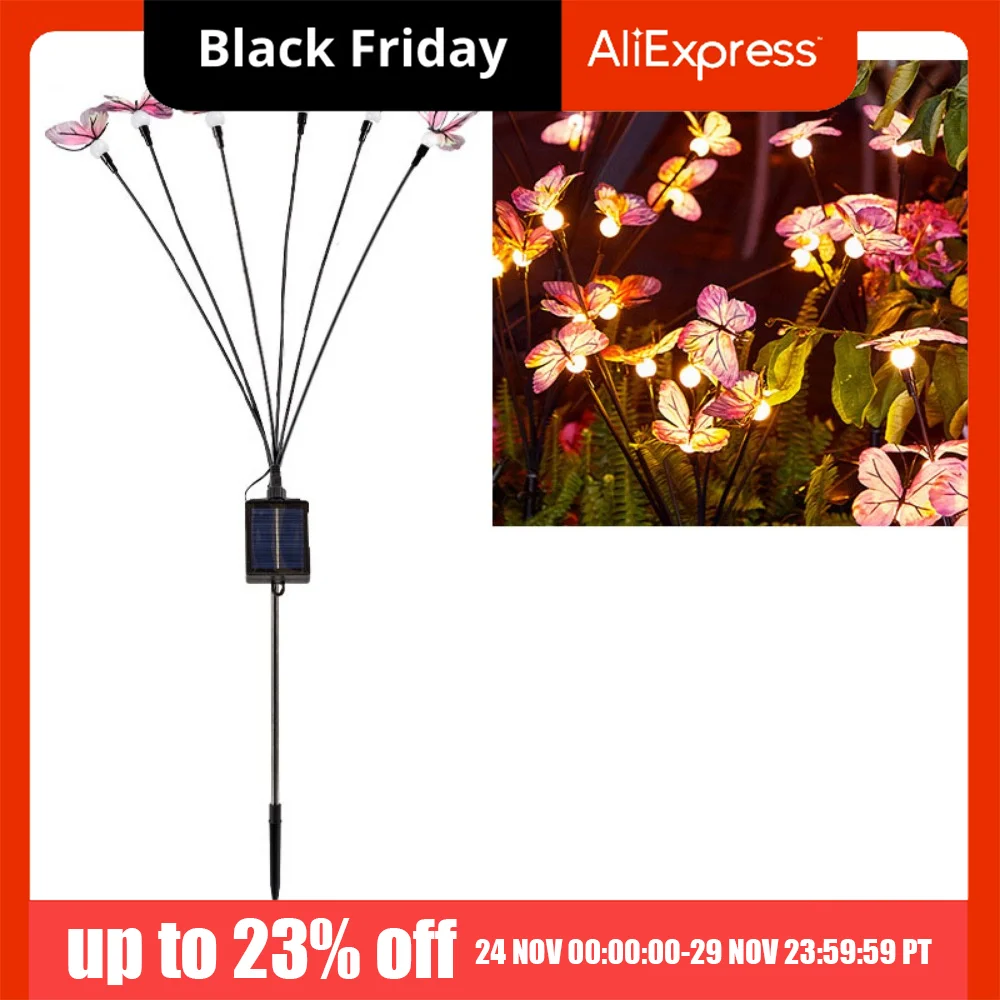 

6/9 Head Butterfly Solar Garden Lights 8 Light Modes Realistic Solar Landscape Lights LED Lights Color Changing