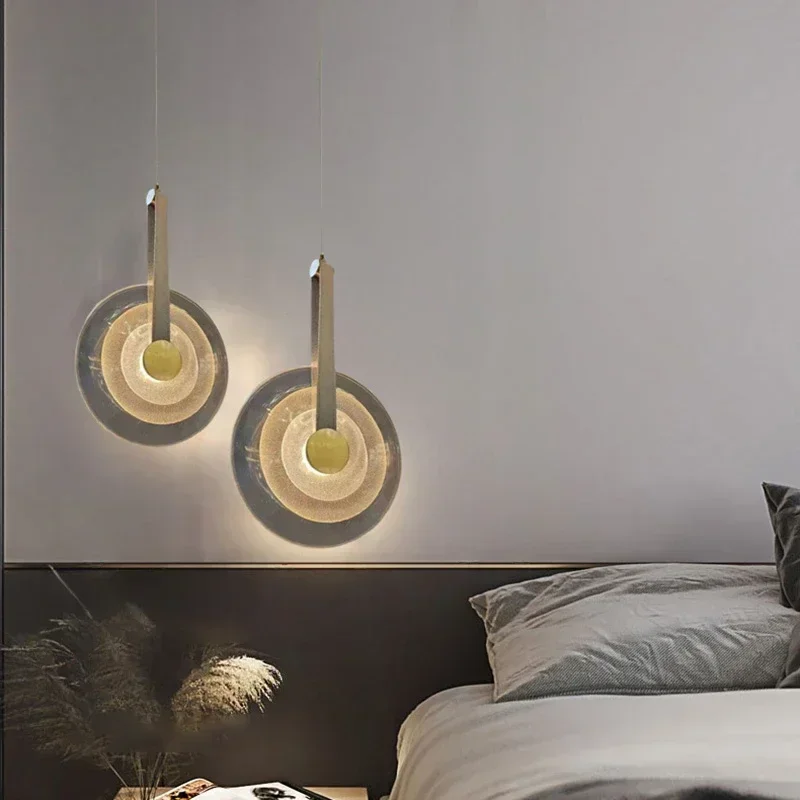 Modern Creative Iron Transparent Glass Leather Disc LED Chandelier Bedroom Study Dining Room Lighting Fixtures Dropshipping