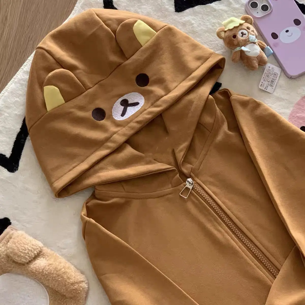 Spring Summer New Cute Bear Ears Zip Up Hoodie Japanese Sweet Girl Casual Loose Sweatshirt Women Cardigan Anime Hoodie Y2k Top