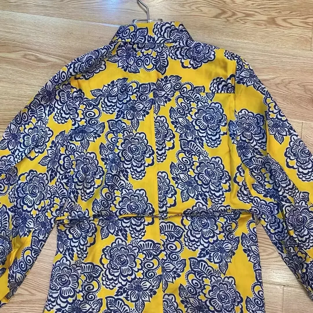 Combinaison imprimée rétro pour femmes, col rabattu, manches longues, taille à lacets, Vintage, barboteuse en coton