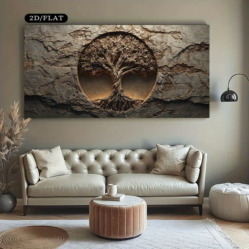 

2D/Flat Large Tree of Life Canvas Wall Art - Modern Abstract Unframed for Living Room, Bedroom, Home Office & Dining Room Decor