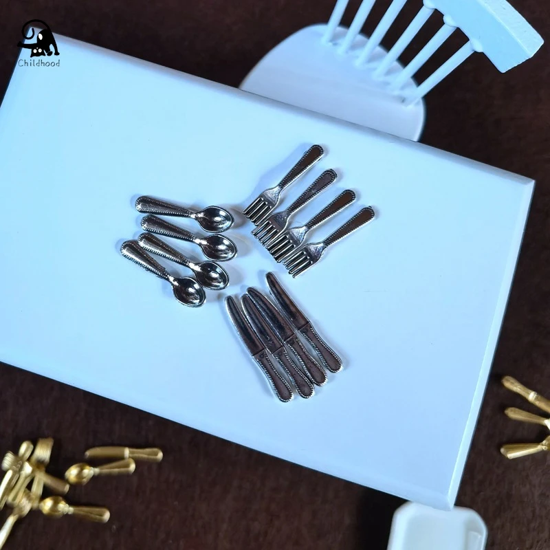 12 pcs Doll House Miniature Accessories Fork Knife Soup Spoon Mini Tableware Simulation Kitchen Food Furniture Toys