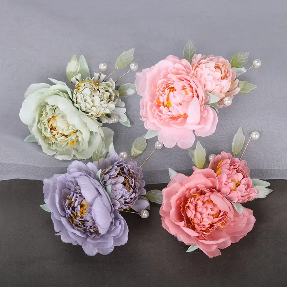 Pinza para el pelo de flores de tela a la moda, broche de flores, pasadores para peinar el cabello, horquilla para novias, bollos para el pelo para mujeres y niñas