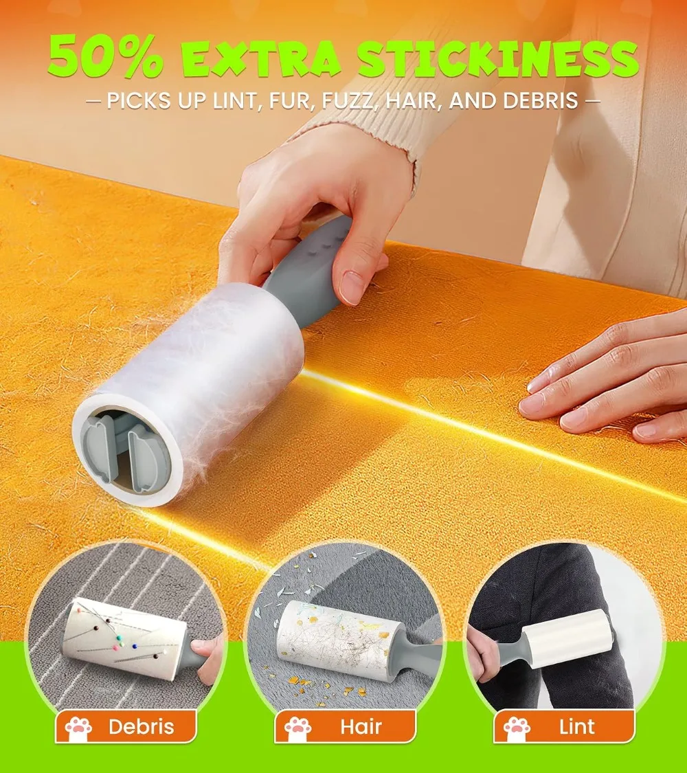Extra Sticky Lint Roller for Pet Hair, 500 Sheets Mega Value Set with 2 Handles, Portable for Clothes, Furniture, Carpet