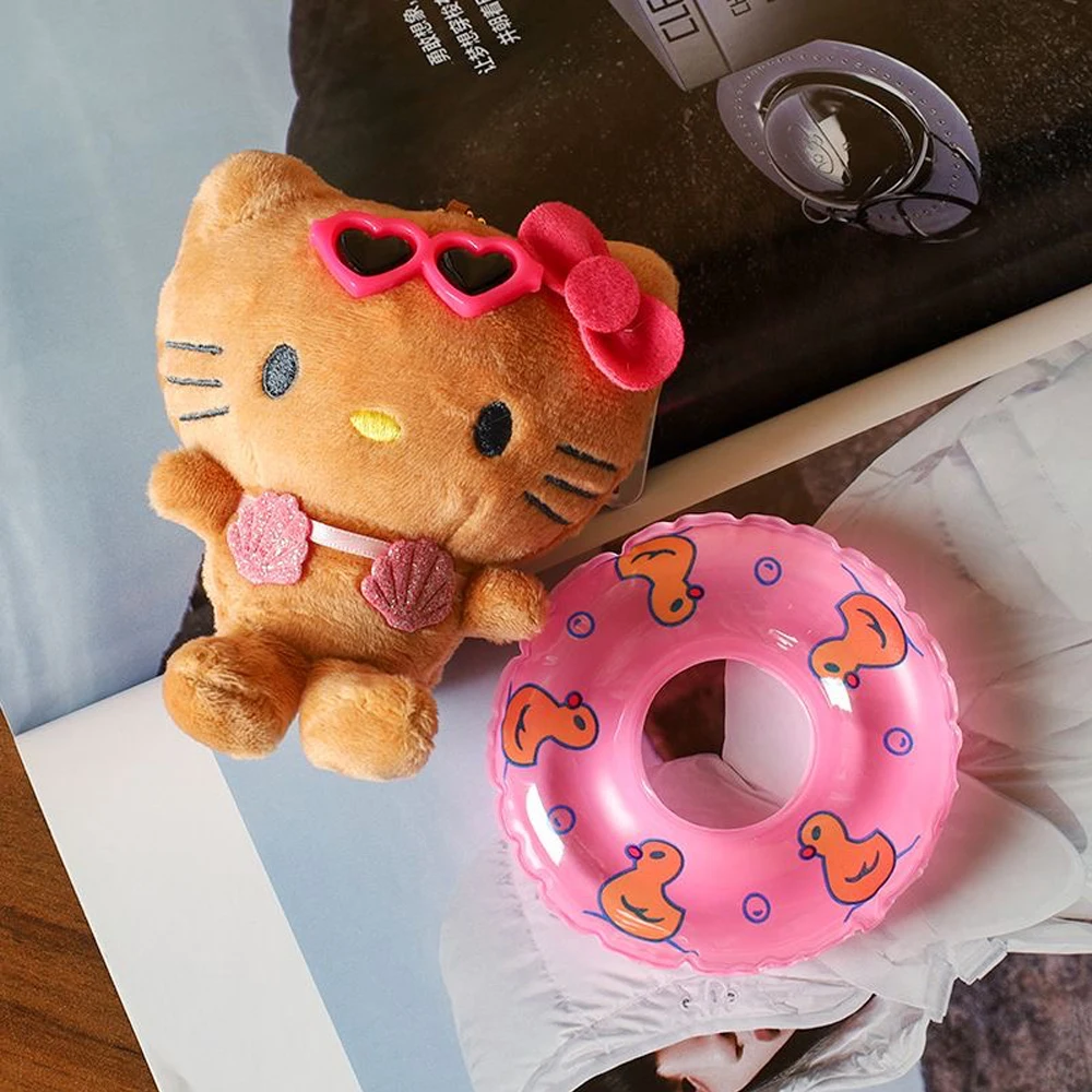 MINISO Anime Saniro Hello Kitty Zwemmen Cirkel Pluche Pop Speelgoed Cartoon Kt Kat Hawaiiaanse Stijl Rugzak Decoratie Meisjes Geschenken