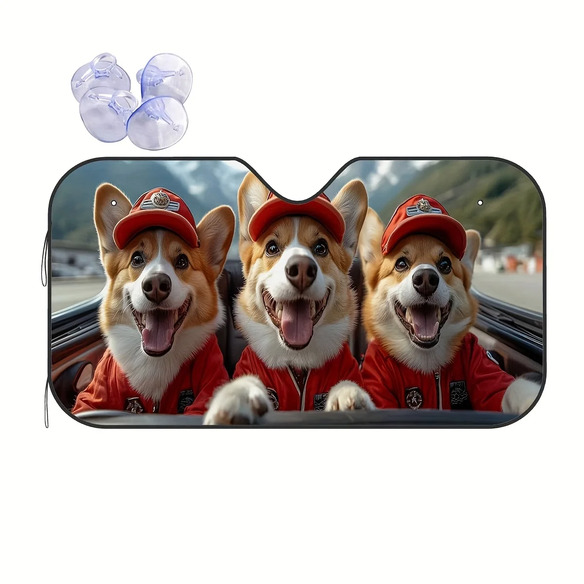 1pc Happy Corgi Car Driver Pattern Sunshade - UV Protection, Keeps Car Cool, Easy-to-Use Windshield Cover For Hot Weather, Durab