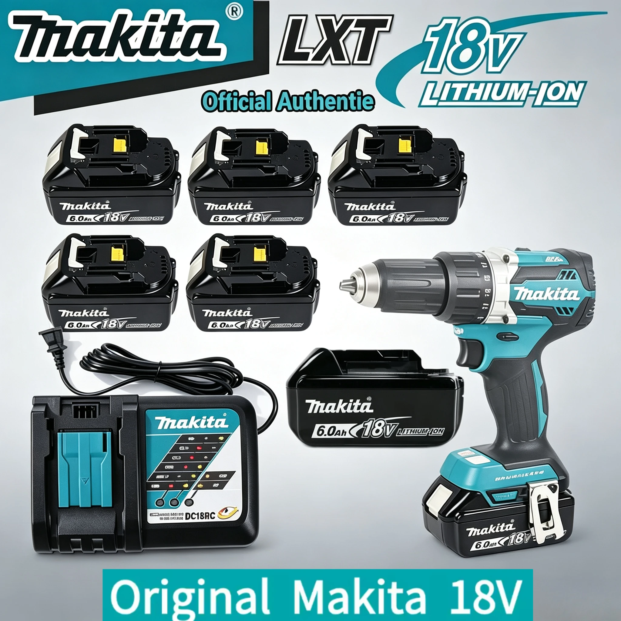 

100% Origina New 18V Makita 5Ah 6Ah 9Ah Powerful tool battery+charger, For DDF487 lithium rechargeable impact drill household
