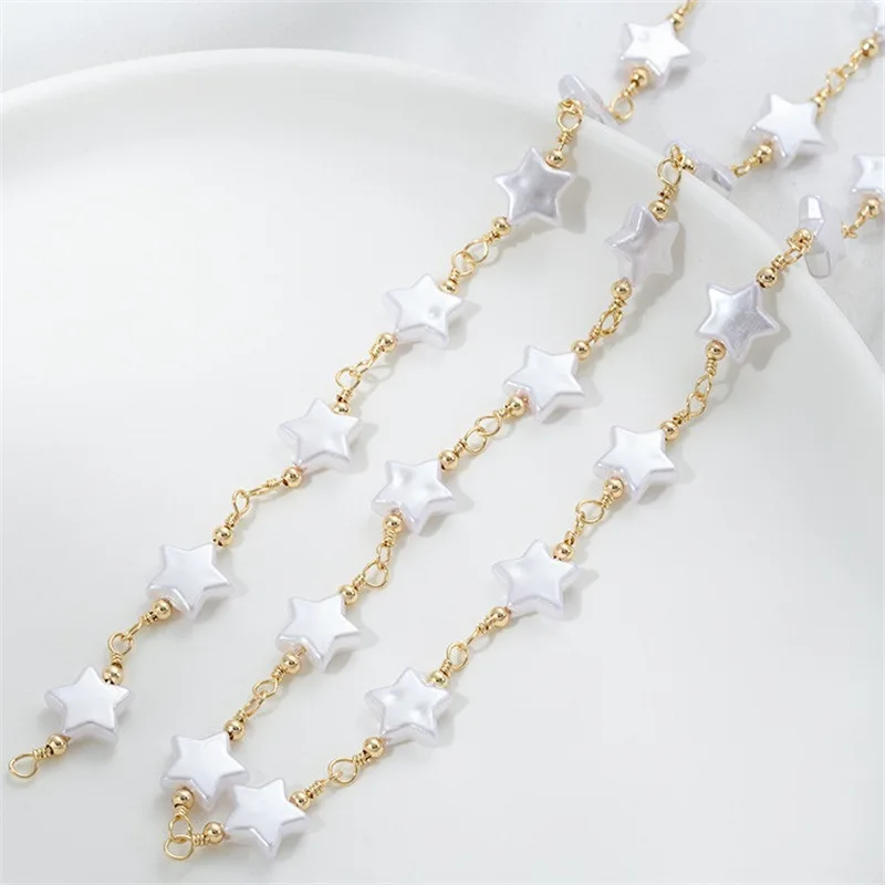 14K Gold-plated Special-shaped Peach Heart Pentagram Rhombus Imitation Pearl Chain DIY Bracelet Jewelry Handmade Loose Chain
