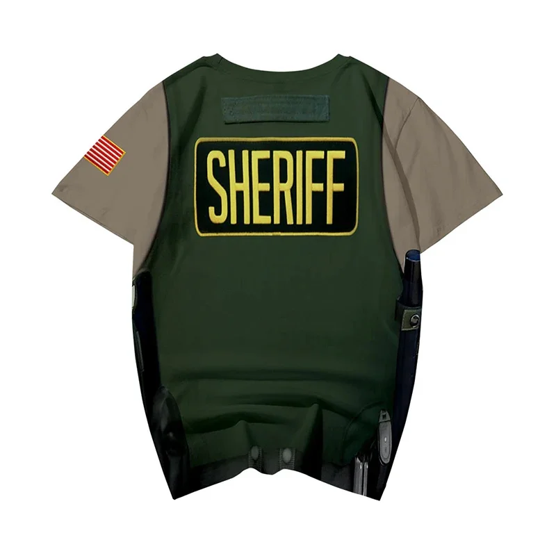الزي العسكري شريف ثلاثية الأبعاد تي شيرت الصيف موضة الرجال النساء التي شيرت عادية كم قصير تي شيرت الملابس