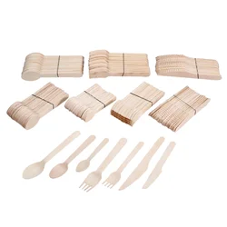 50 Pcs Wooden Kitchen Utensils Disposable Spoons/Forks/Cutters Dessert Tableware Wedding Party Picnic Kitchen Christmas Supplies