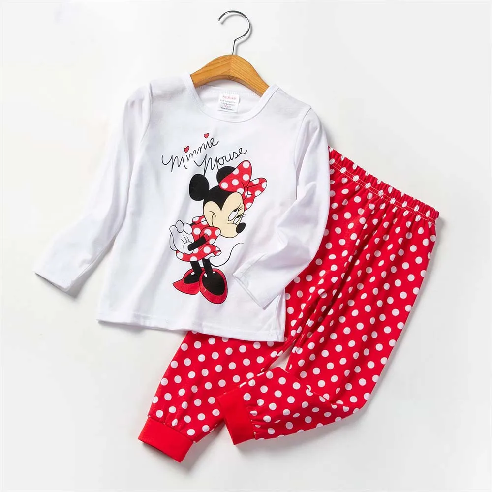 Girls Hello Kitty Mickey Mouse Cospaly Pajamas Suit Kids Cotton Anime Cartoon Pyjamas Tops Pants Sleepwear Christmas Costume Set