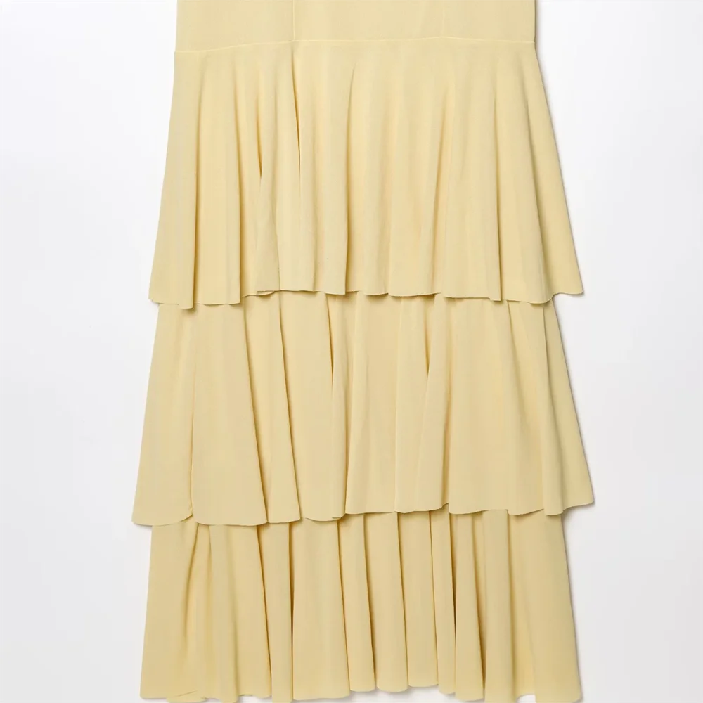 2025 doce e simples decote em v em camadas decoração cintura alta suspender vestido estilo férias vestido longo roupas femininas