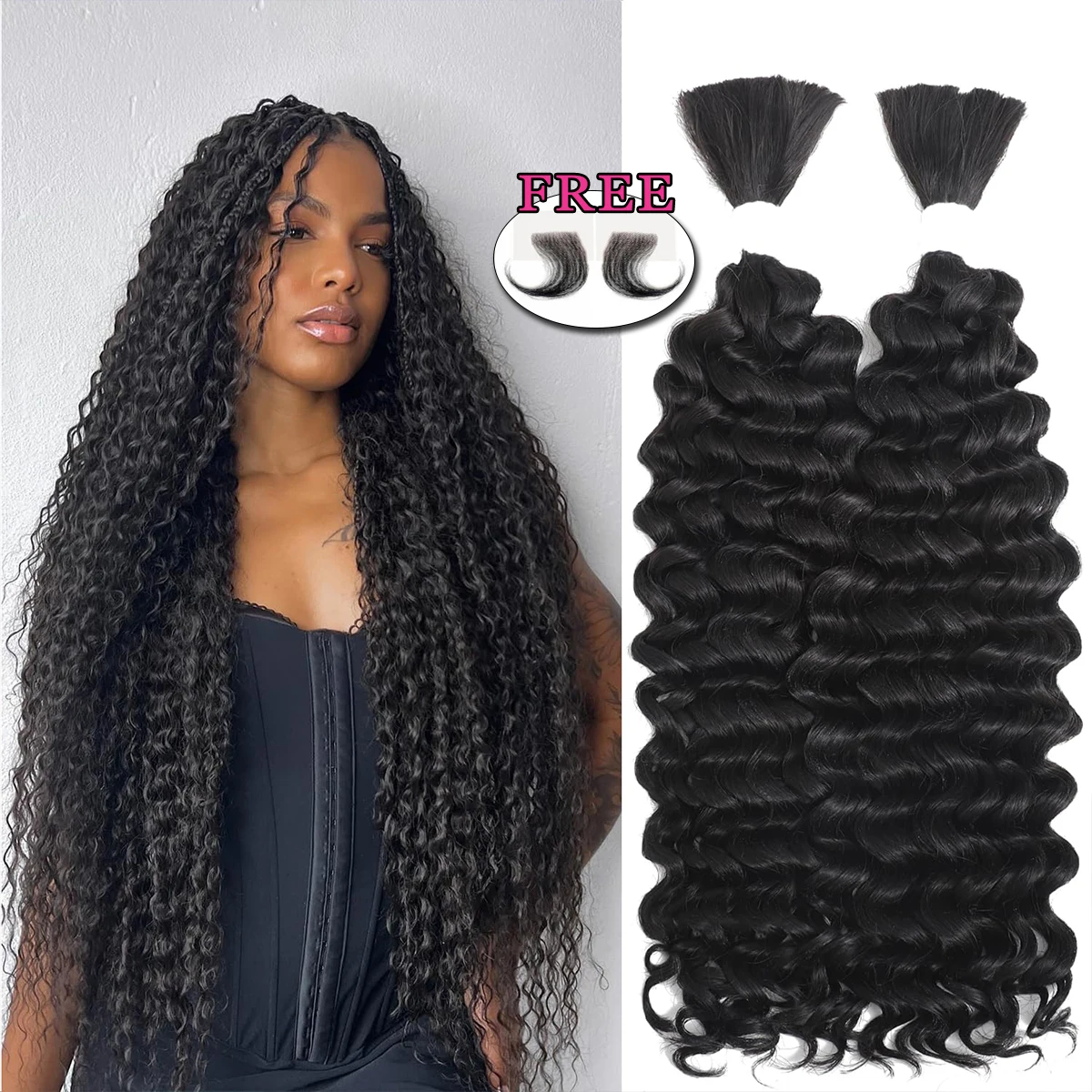 

16A Объемные человеческие волосы с глубокой волной для плетения, бразильские натуральные черные вьющиеся необработанные человеческие волосы без плетения утка для наращивания косичек