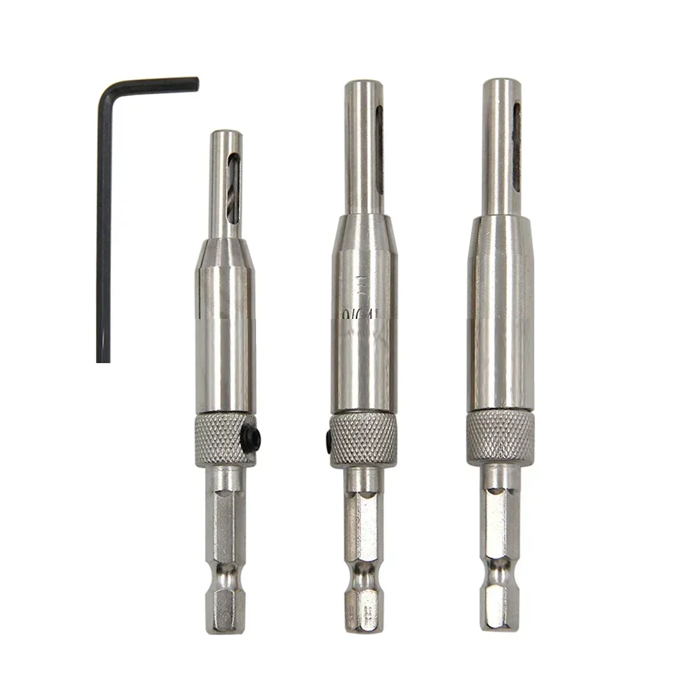 3Pcs Hinge Hole Opener Woodworking Hexagonal Drill Bit Positioning Drilling Hole Door Window Hinges Hole Opener Wood Drill Bits