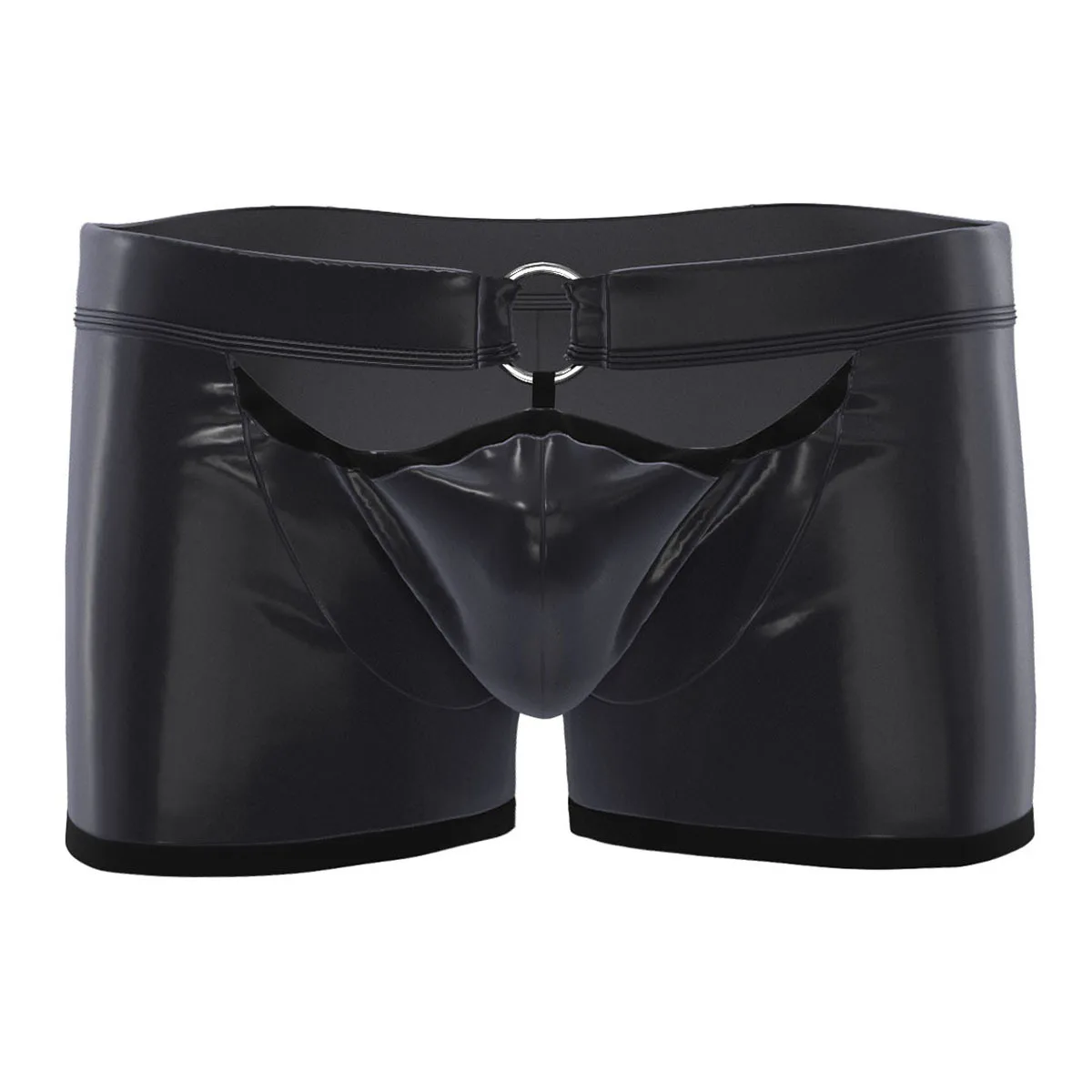 

Men Faux Leather Boxer Briefs Shorts Hollow Out Ring Trunks Erotic Bulge Pouch Underwear Male Gay Fetish Underpants Sexy Panties